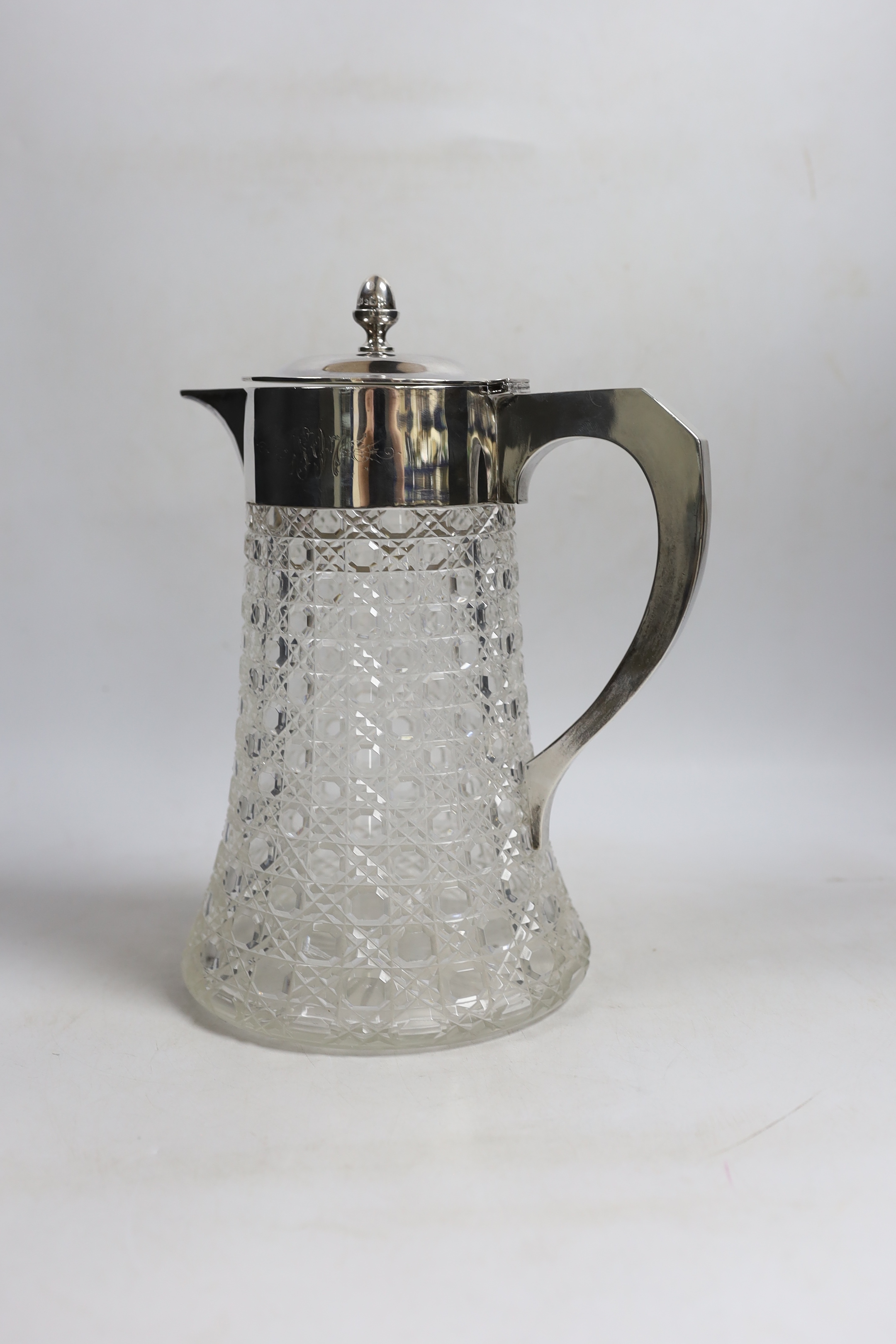 A large late Victorian silver mounted cut glass claret jug, by Mappin & Webb, Sheffield, 1896, 29cm.